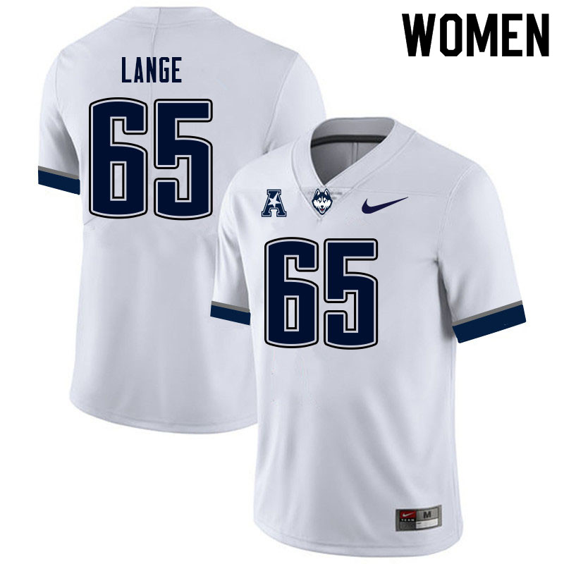Women #65 Aaron Lange Uconn Huskies College Football Jerseys Sale-White - Click Image to Close